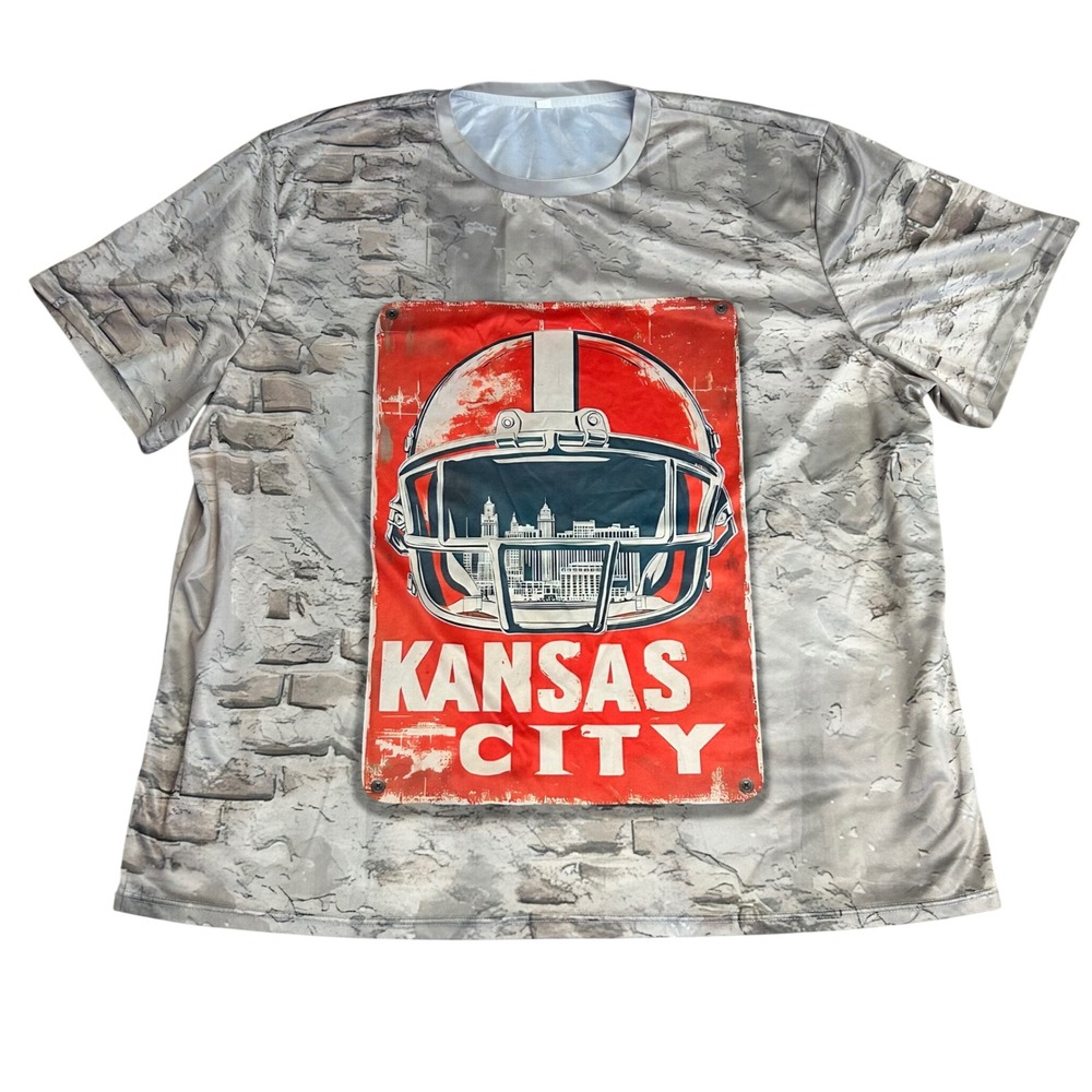 Kansas City Football Helmet Skyline Graphic T-Shirt Stone Print Mens 6XL